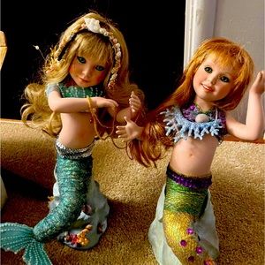 Two porcelain mermaid dolls I opened box Approximately 12”